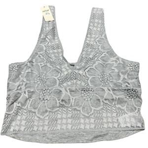 AERIE Reversible Lace V-Neck Waffle Knit Scoop Neck Crop Top Bralette Gray NWT S